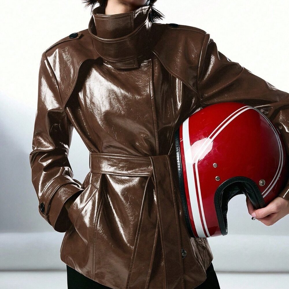Chocolate Brown Futuristic Women's Moto Jacket
